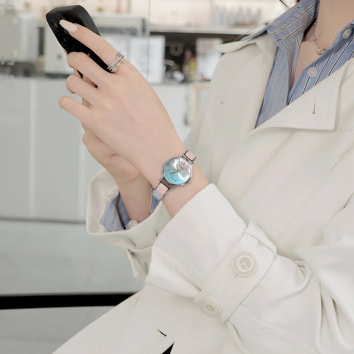 Light luxury women's bracelet in glacier blue gradient colour with 10mm thickness