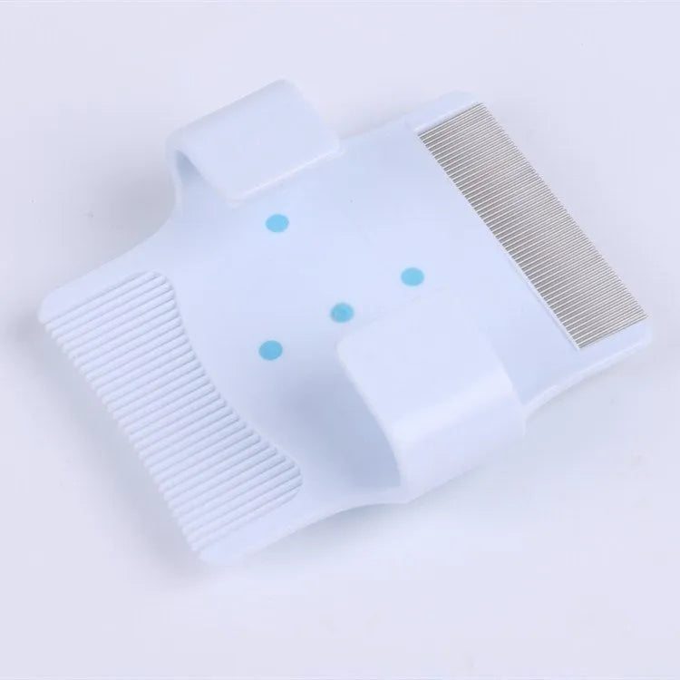 Blue plastic pet grooming comb with hair removal teeth and massage points