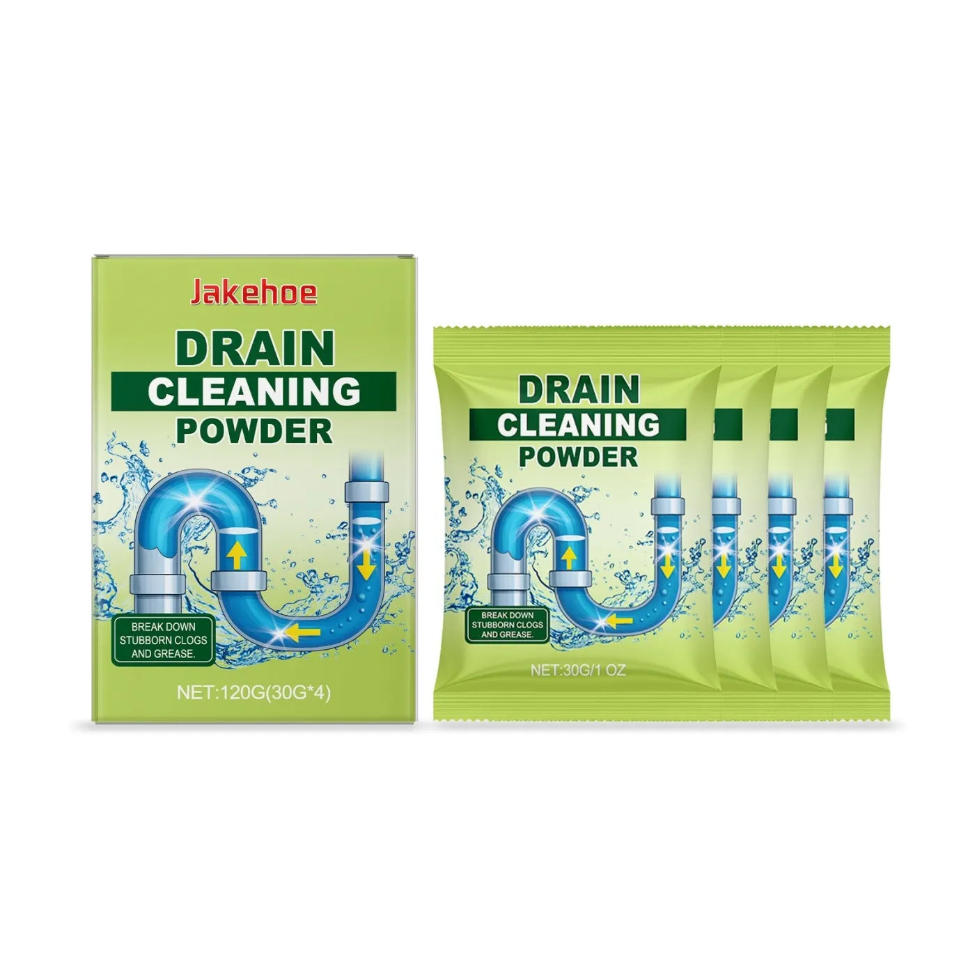 A 120g bottle of drain cleaning powder for unblocking sinks.