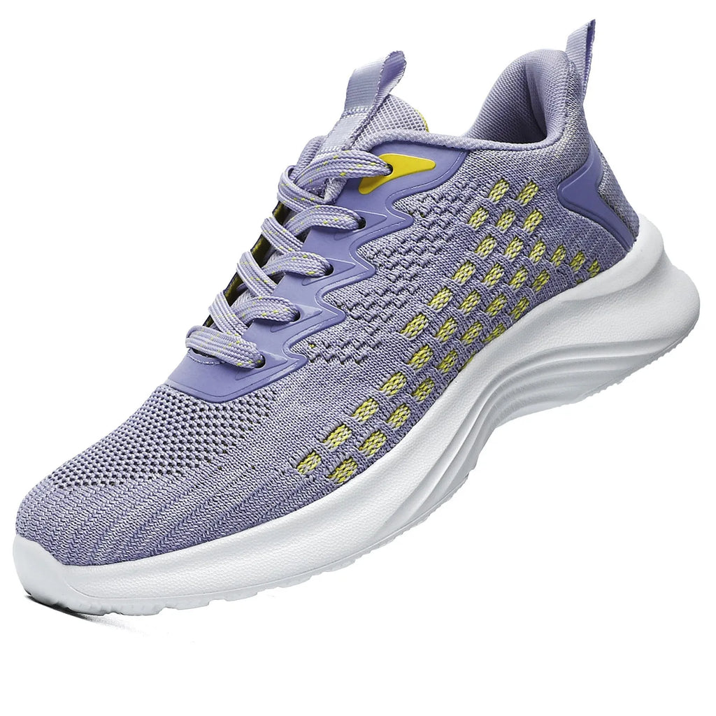 Women's lavender purple Flyknit running shoes with mesh lining and EVA sole for jogging