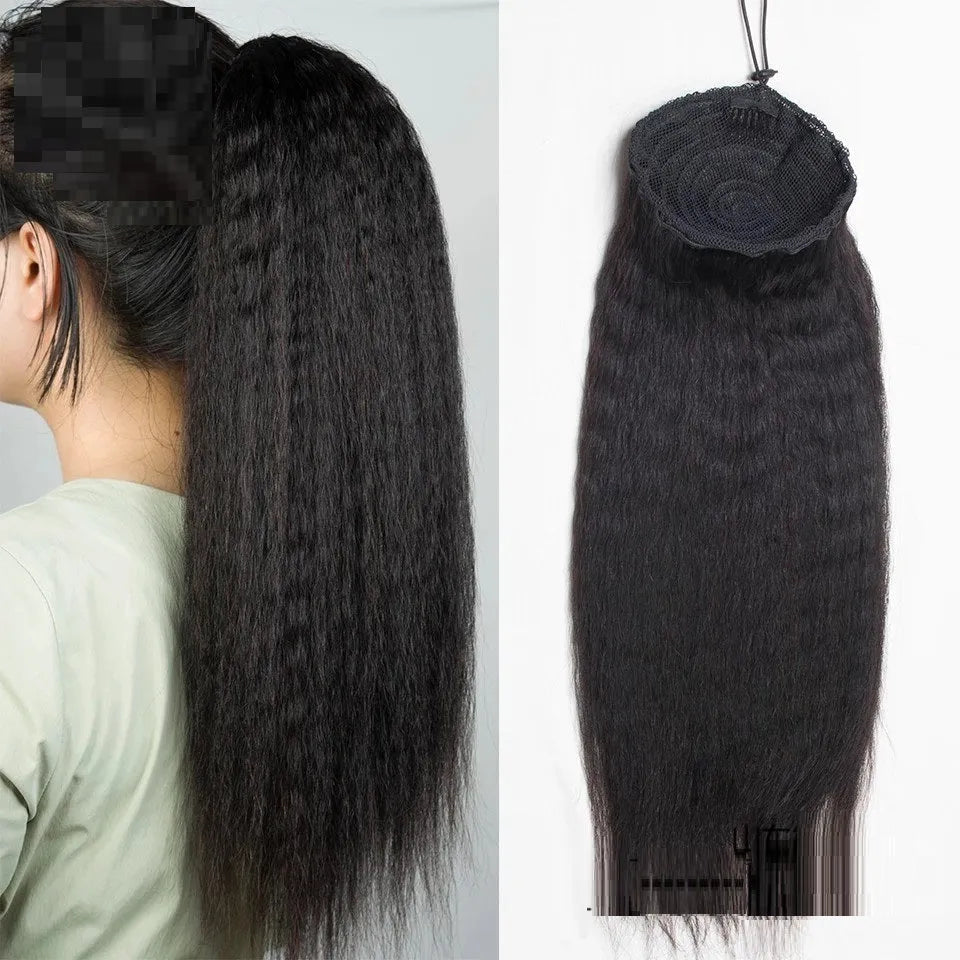 Ladies bandage real hair ponytail cornbeard piece in natural colour with mechanically hand-woven construction, 10 to 30 inch lengths