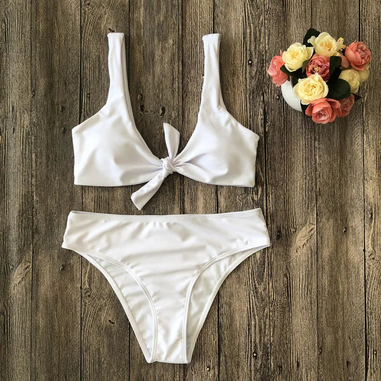 European and American style bikini set in pure colours with bra and panties
