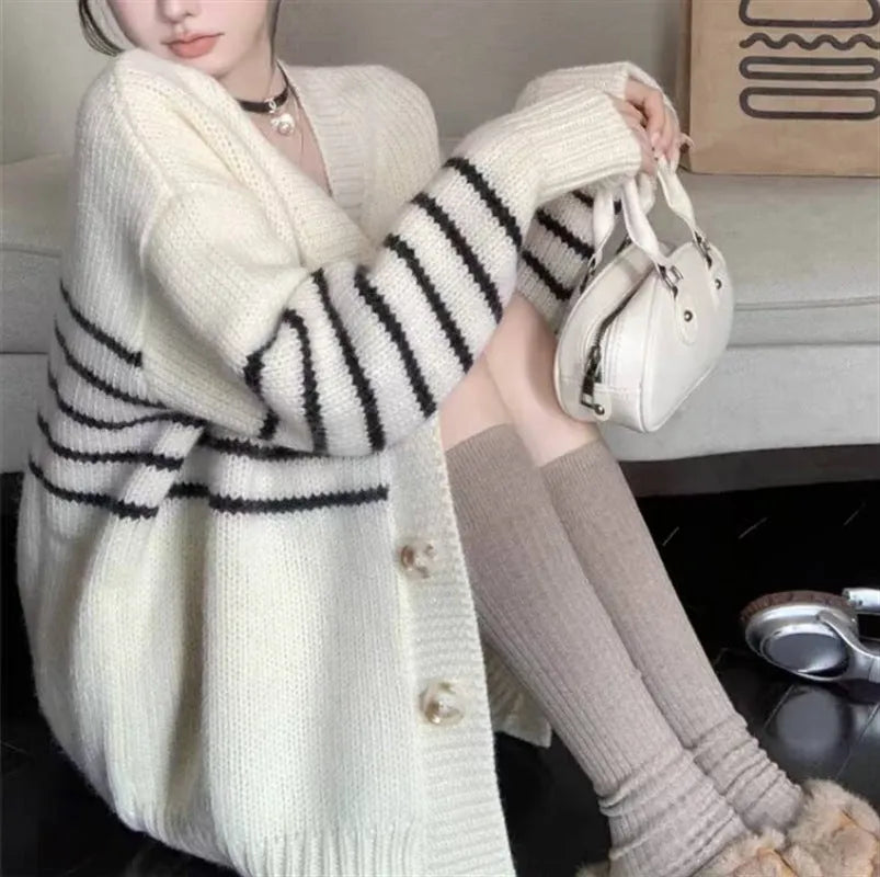 Collar button cardigan with 3D pattern in pictured colour showing Japanese Korean casual style