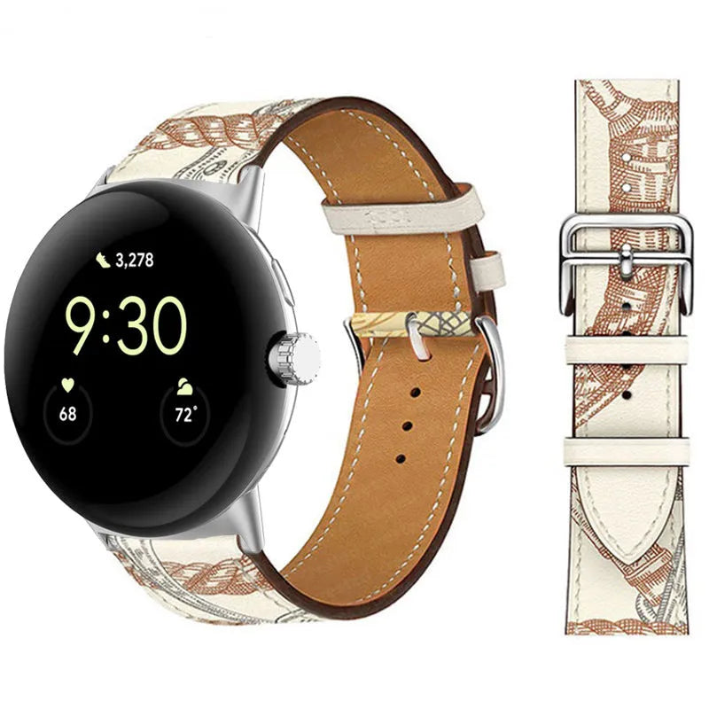 Google Pixel watch strap in microfiber PU leather contrast colour, silver head grain, 41mm size