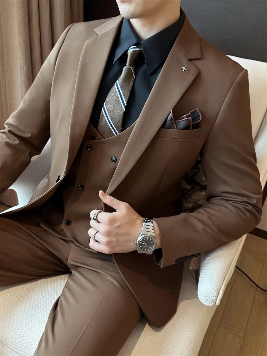 Men's slim fit business formal wear in chemical fibre blend fabric available in dark green