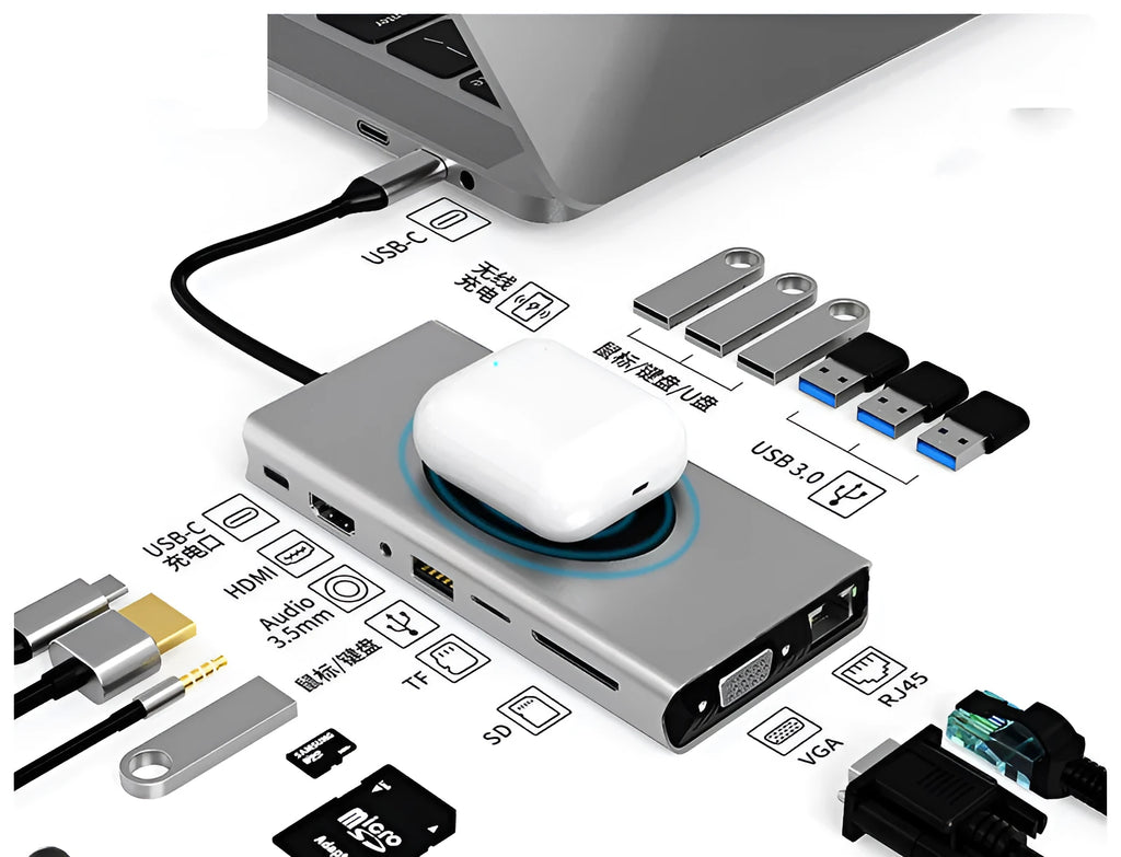 Multi-function hub HDMI docking station notebook converter with Type-C interface and external power supply