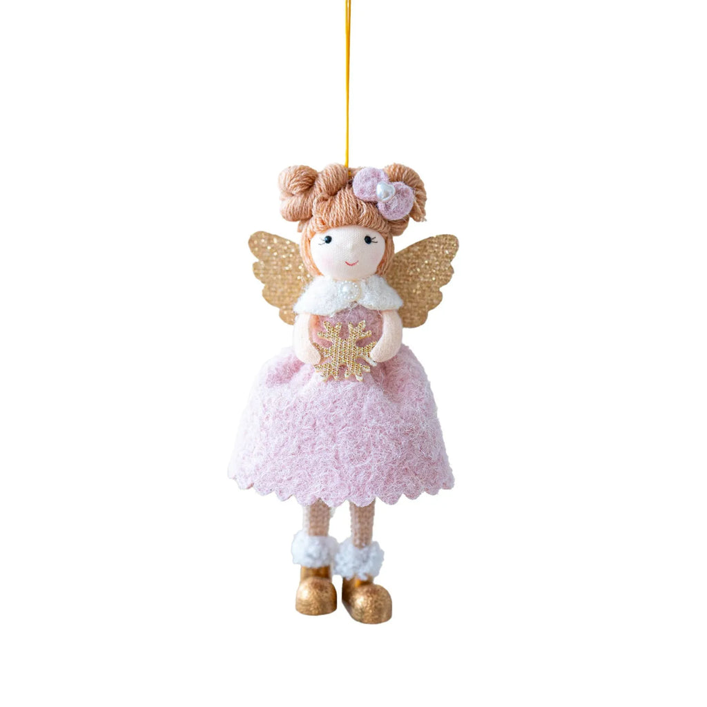 Christmas angel wings plush pendant ornament in pink colour with cloth material