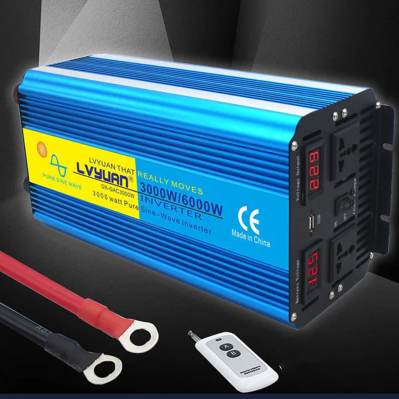 Blue 3000W pure sine wave car power inverter with digital display and UK plug socket