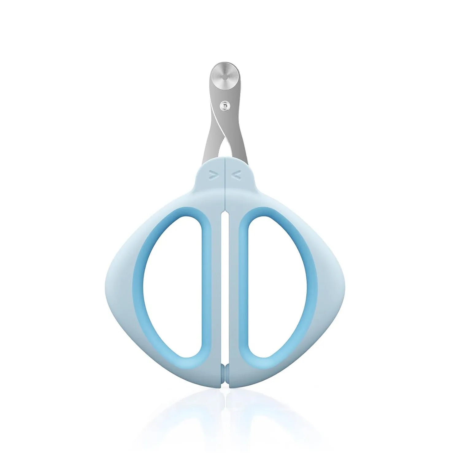 Cat nail clipper with positioning hole and stainless steel blade on pink background