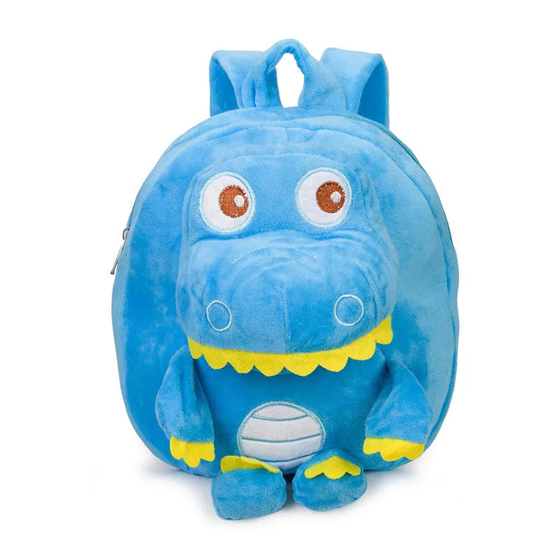 Dinosaur plush backpack with embroidery detail in blue colour with soft handle