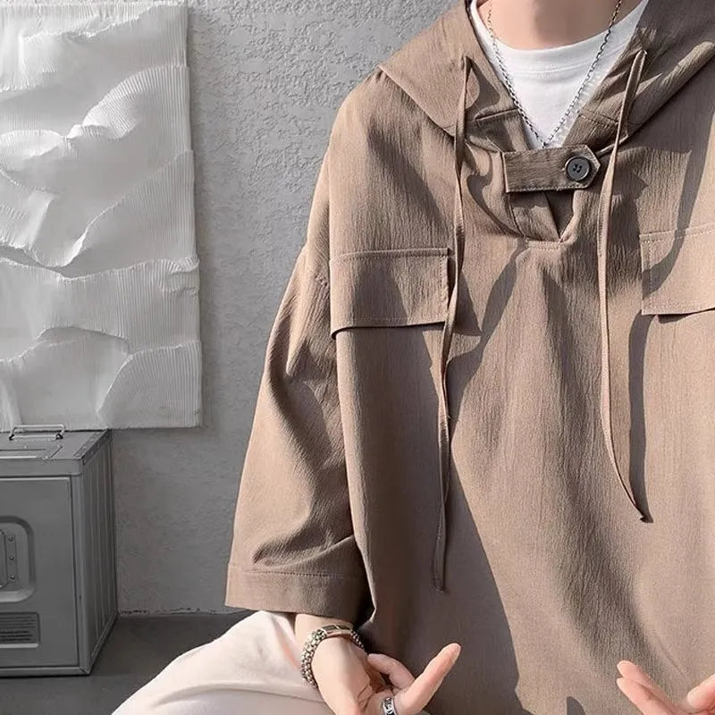 Men's hooded short sleeve t-shirt in loose fit for summer wear