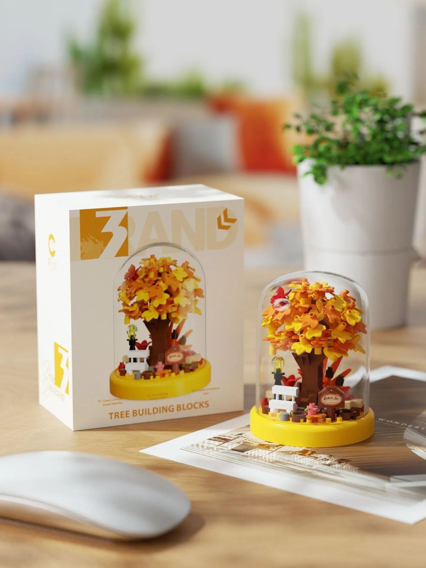 Micro particle ABS building block cherry blossom tree house puzzle set in colour box