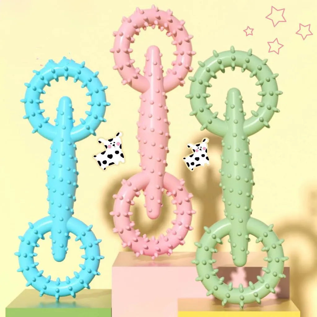 Blue TPR dog chew toy ring for puppies measuring 16cm by 5.8cm