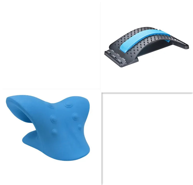 6-roller cervical neck massager in blue, ergonomic swan design, with 360° rotating massage balls and jade scraping board