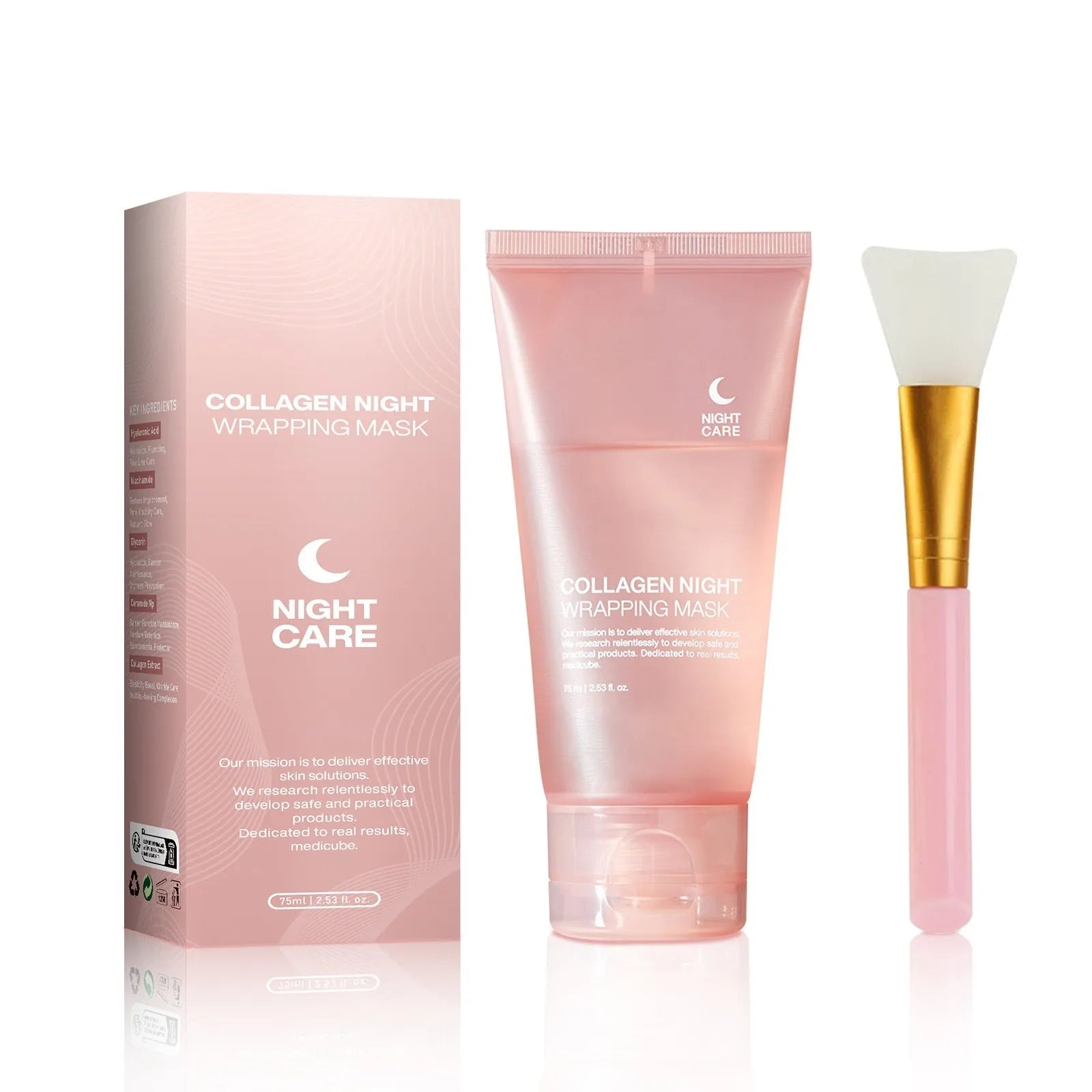Collagen night face mask in 75ml bottle with brush applicator for even application