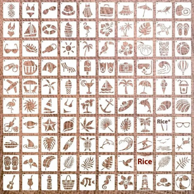 700 milky white PET film 2-inch spray painting stencils showing flower, animal, ocean, and letter designs