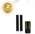 Black S2 3D Flame LED Taper Candle showing realistic flickering light effect on a dark surface.