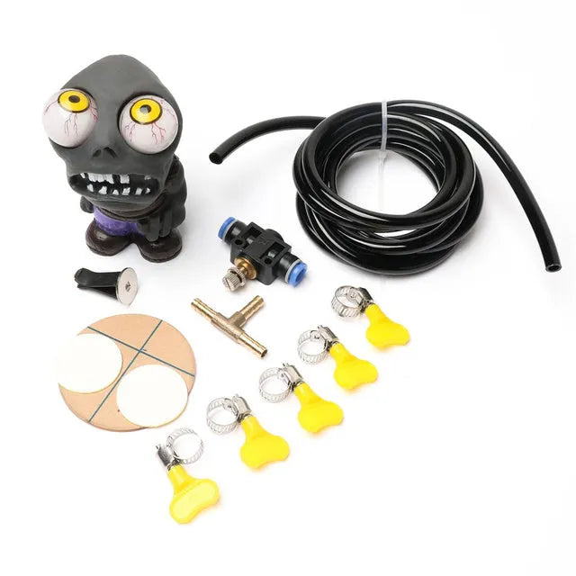 Turbo car blow-off valve accessory kit with explosive eye zombie doll and pressure regulating valve components.