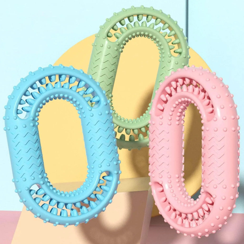 Blue o-ring shaped dog chew toy for dental health and aggressive chewers