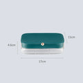Green multi-layer jewelry storage box with modern minimalist design showing dimensions of 17 by 11 cm