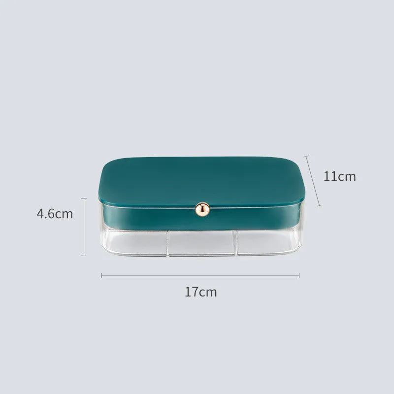 Green multi-layer jewelry storage box with modern minimalist design showing dimensions of 17 by 11 cm