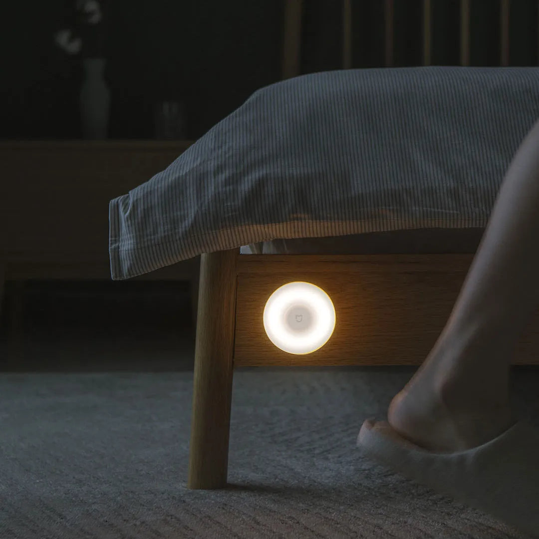White modern bedside table lamp with human body induction sensor and Bluetooth connectivity