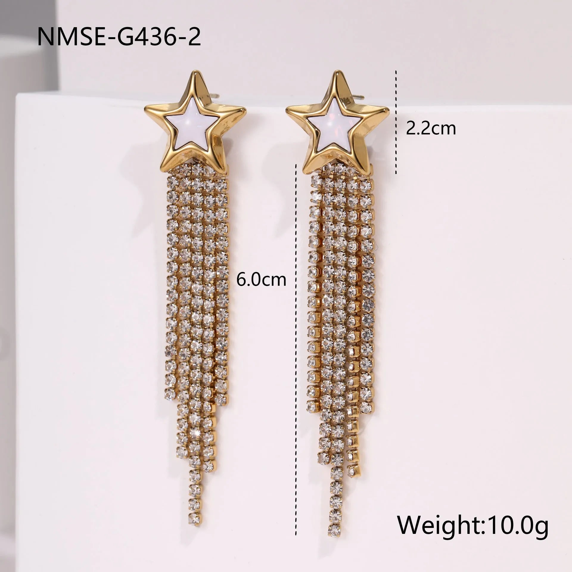 Women's stainless steel heart earrings with diamond tassel and 18K gold electroplated finish