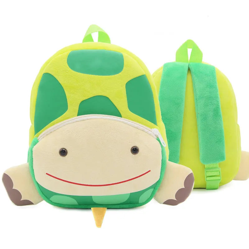 Cute plush animal turtle children's schoolbag backpack with embroidery details and soft carry handle