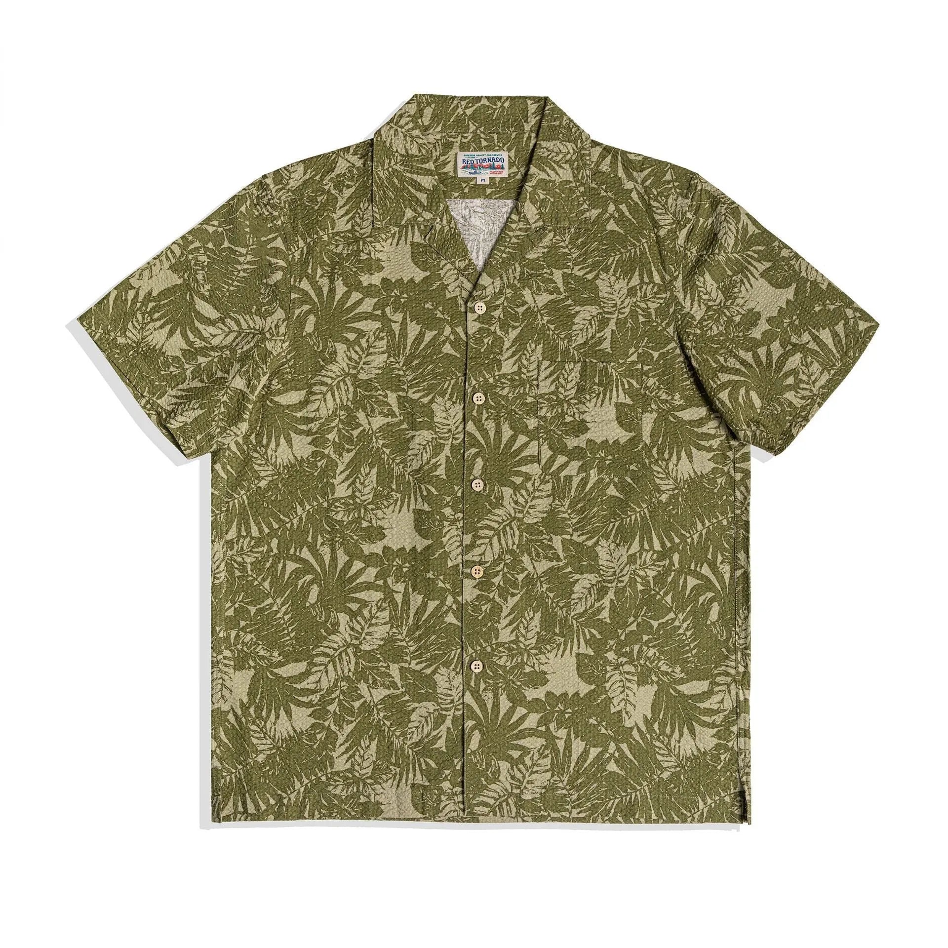 Vintage floral print seersucker Cuban collar shirt in loose fit on hanger