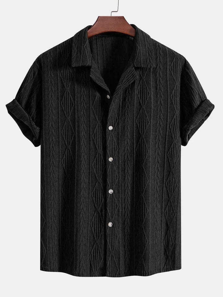 Men's loose-fit beachwear shirt in cotton linen blend fabric, short sleeve cardigan style