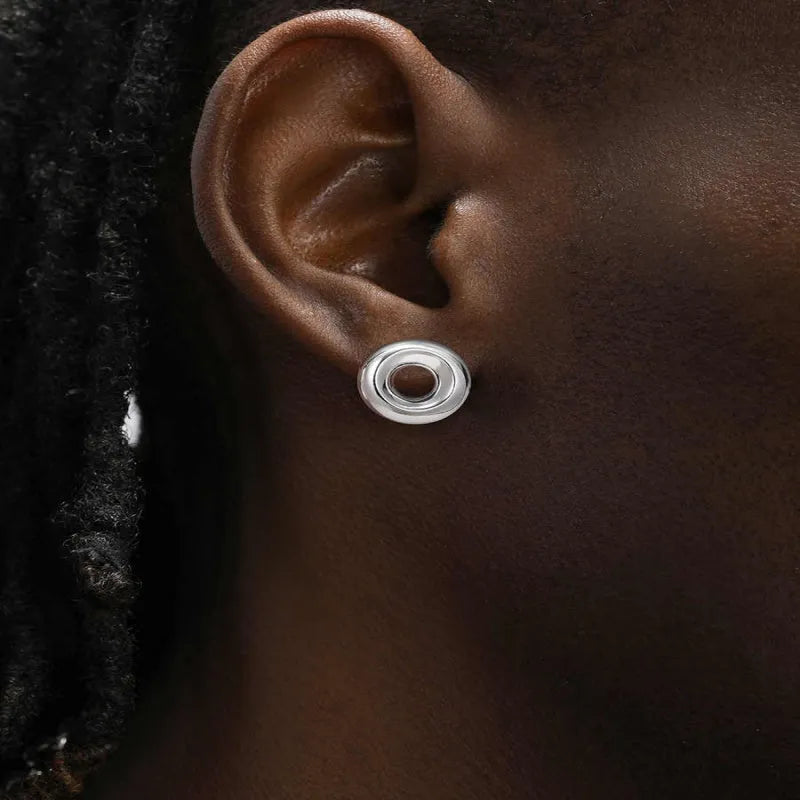925 sterling silver O-ring earrings for men and women, 15mm diameter, shiny finish