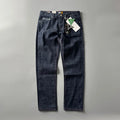 Men's primary colour straight leg jeans in American retro style on a hanger