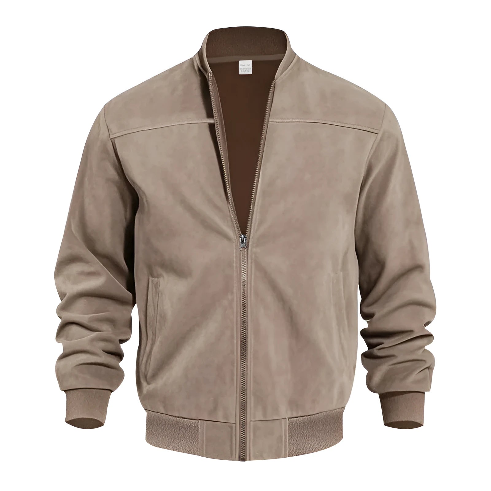 Men's plus size suede zipper jacket in Army Green, shown with regular sleeves and a casual fit.