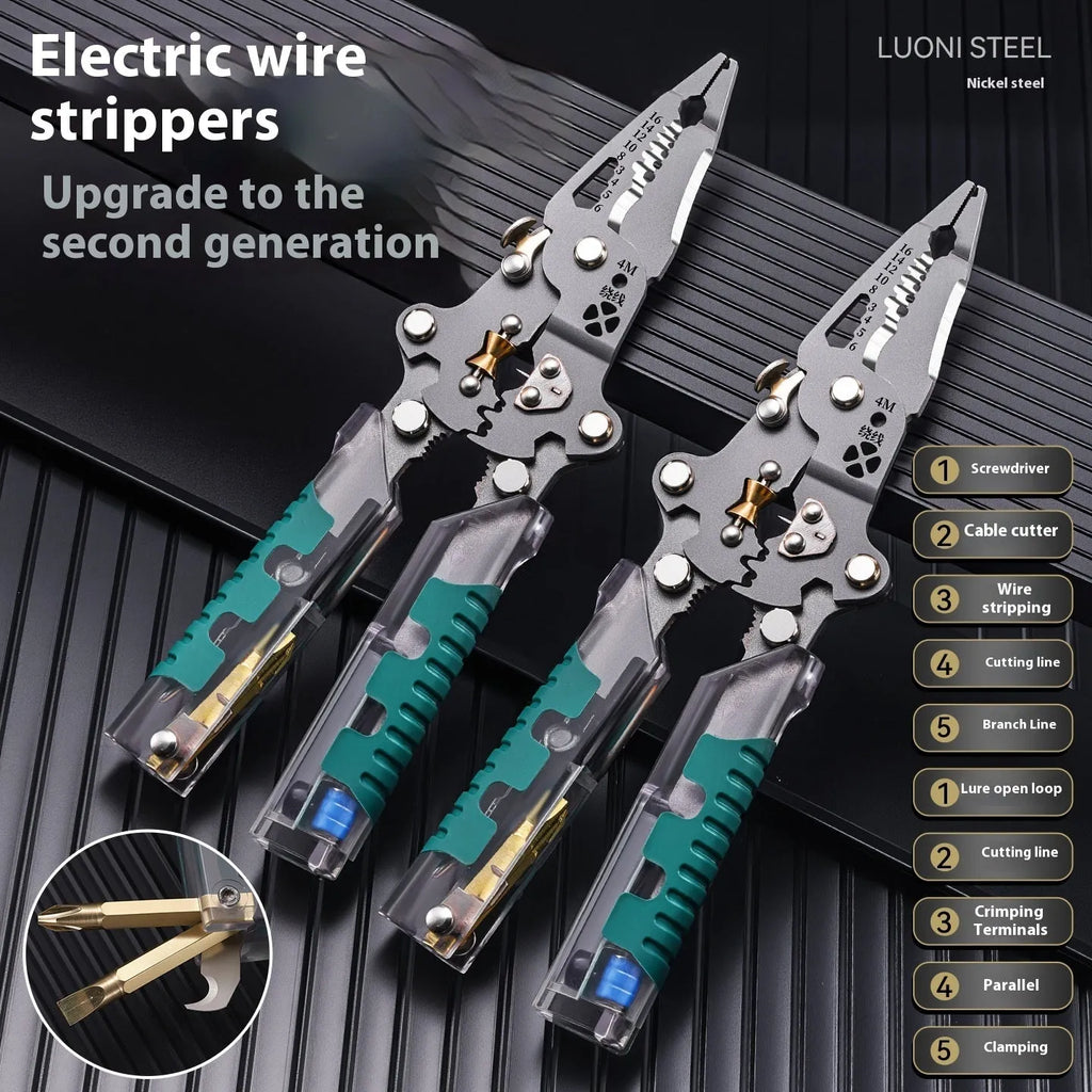 Thickened electricians' pliers wire stripper with pointed design and rust-resistant steel blades