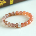 925 silver snake beaded bracelet with black hair crystal stone accents on white background