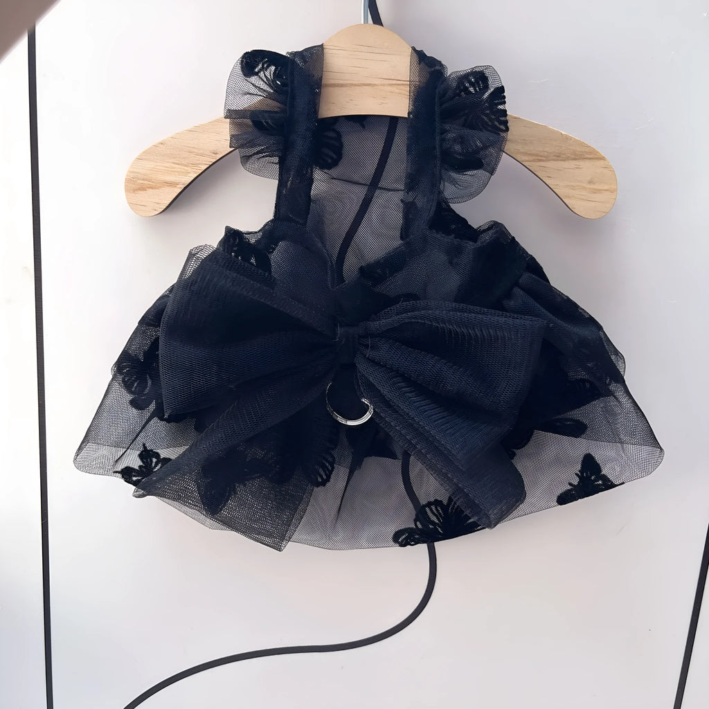 Black gauze princess tulle skirt for small dogs and cats as pet costume clothing