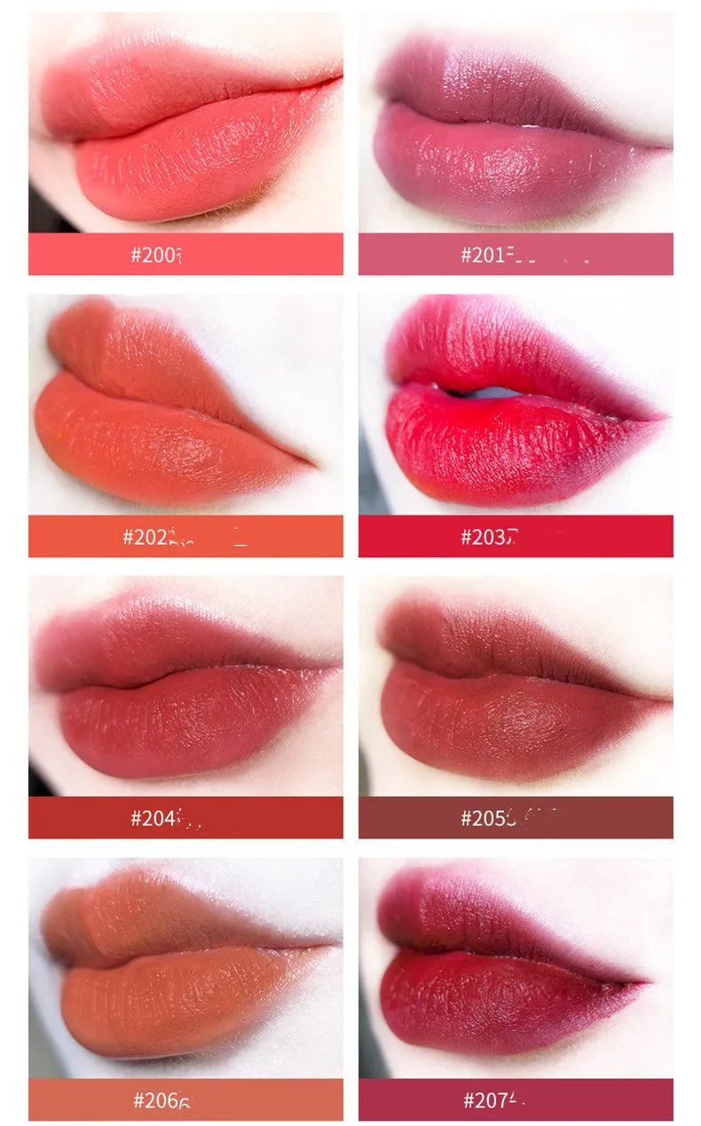 Matte lipstick in shade #107 Strawberry Red with twist-up bullet and moisturising formula