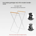 Outdoor iron garbage storage hanger with wooden handle in folded position
