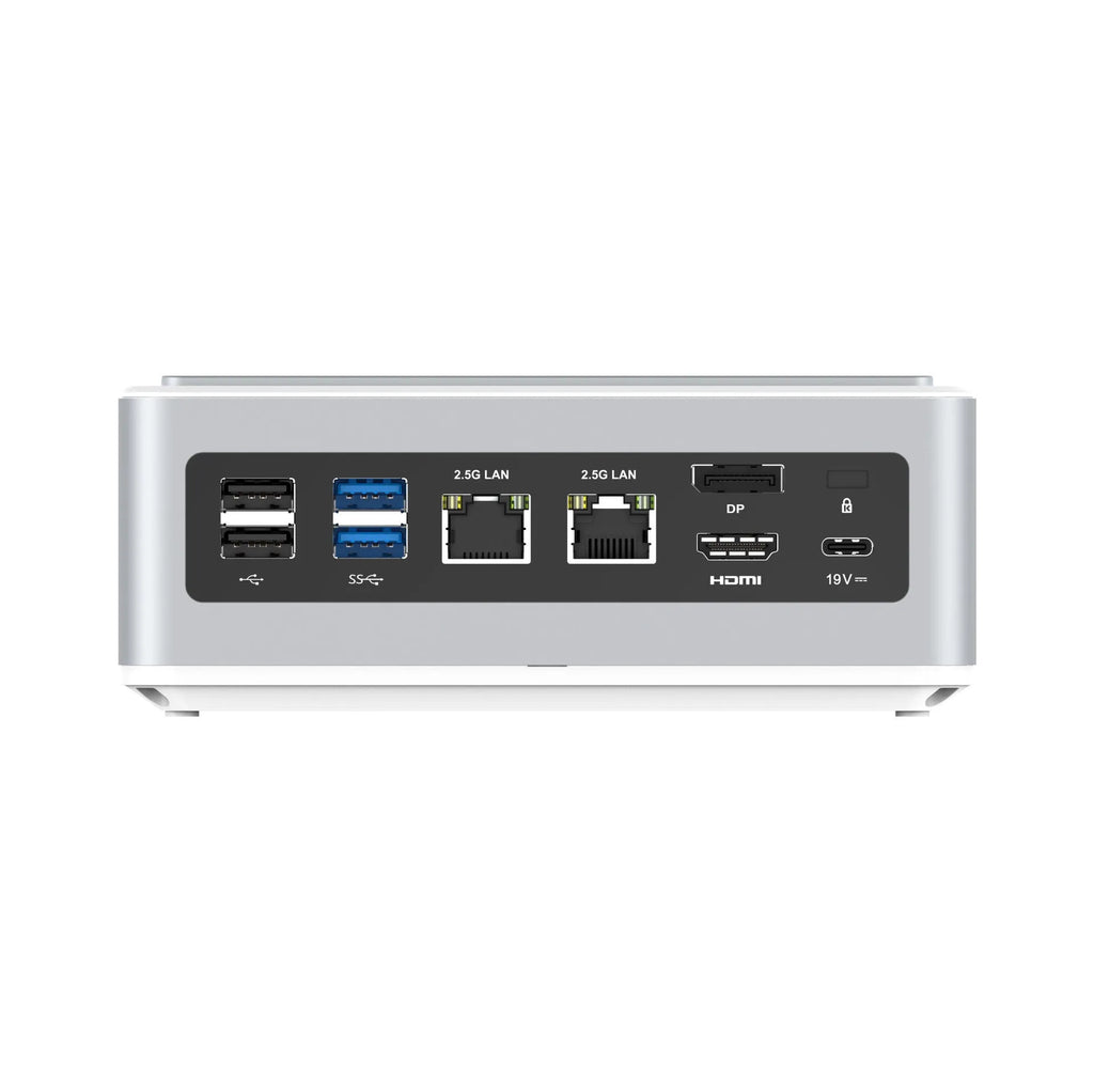 MINISFORUM TH50 Mini PC silver with front ports including USB3.1 and Thunderbolt 4