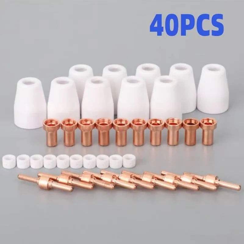 PT3140A plasma cutter consumables kit with 40 pieces including electrodes, nozzles, shunts and porcelain nozzles