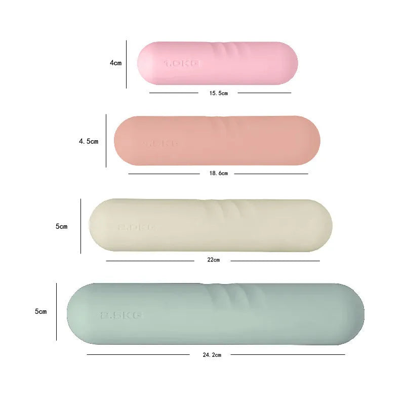 Silicone-edged hand-drawn dumbbell stick for fitness in various colours and weights.