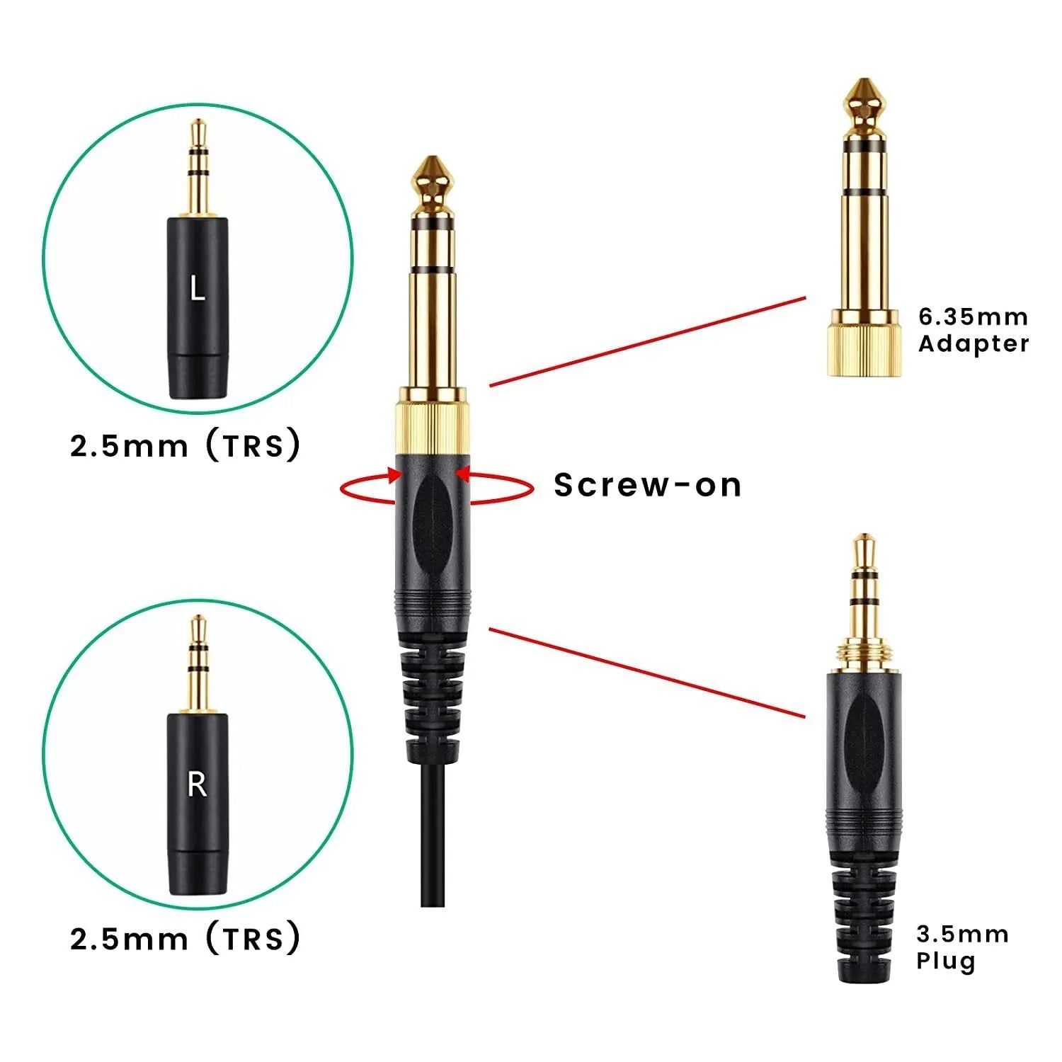 Black replacement headphone cable 1.8m with dual 25mm plugs for HE400i He560