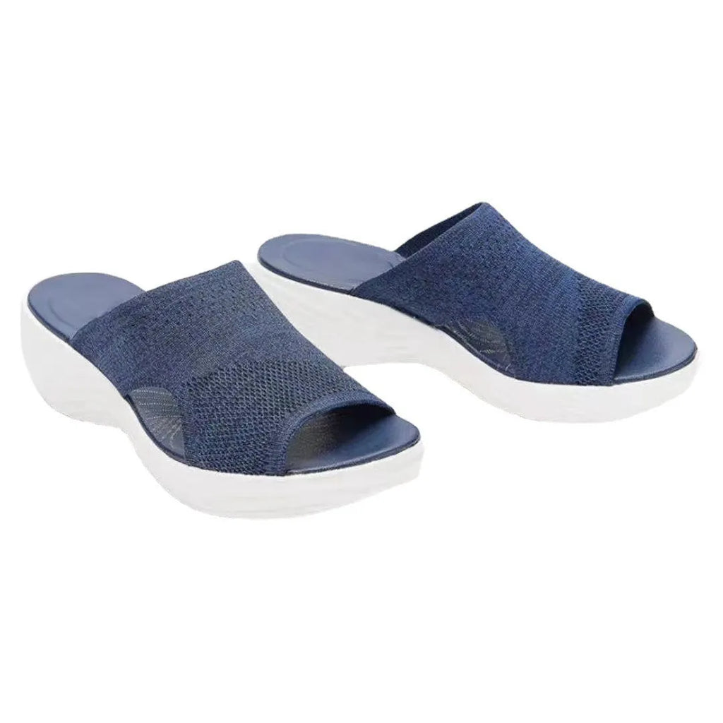 Casual woven mesh upper polyurethane platform sandals for women in blue grey pink