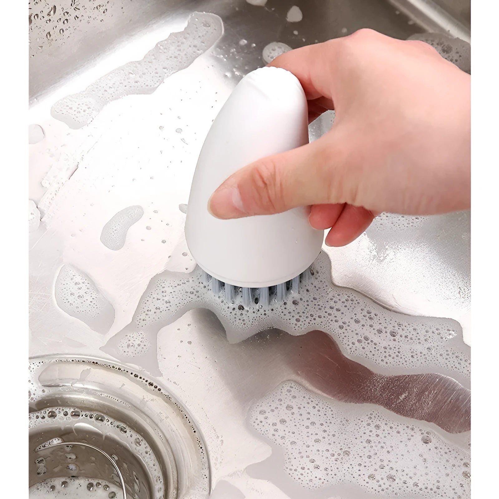 Orange and white carrot-shaped nylon vegetable cleaning brush for scrubbing potatoes