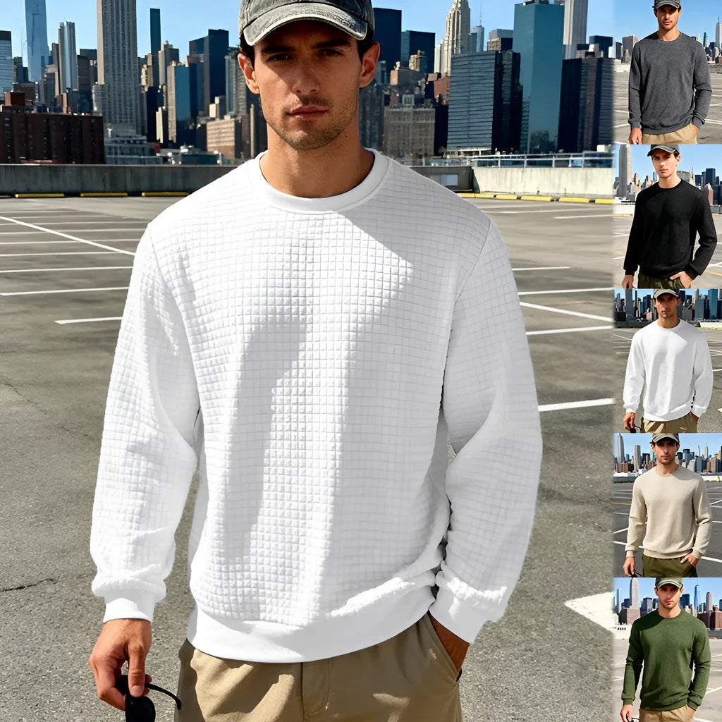 Loose casual men's simple sporty jacquard round-neck long-sleeved sweatshirt in solid colour