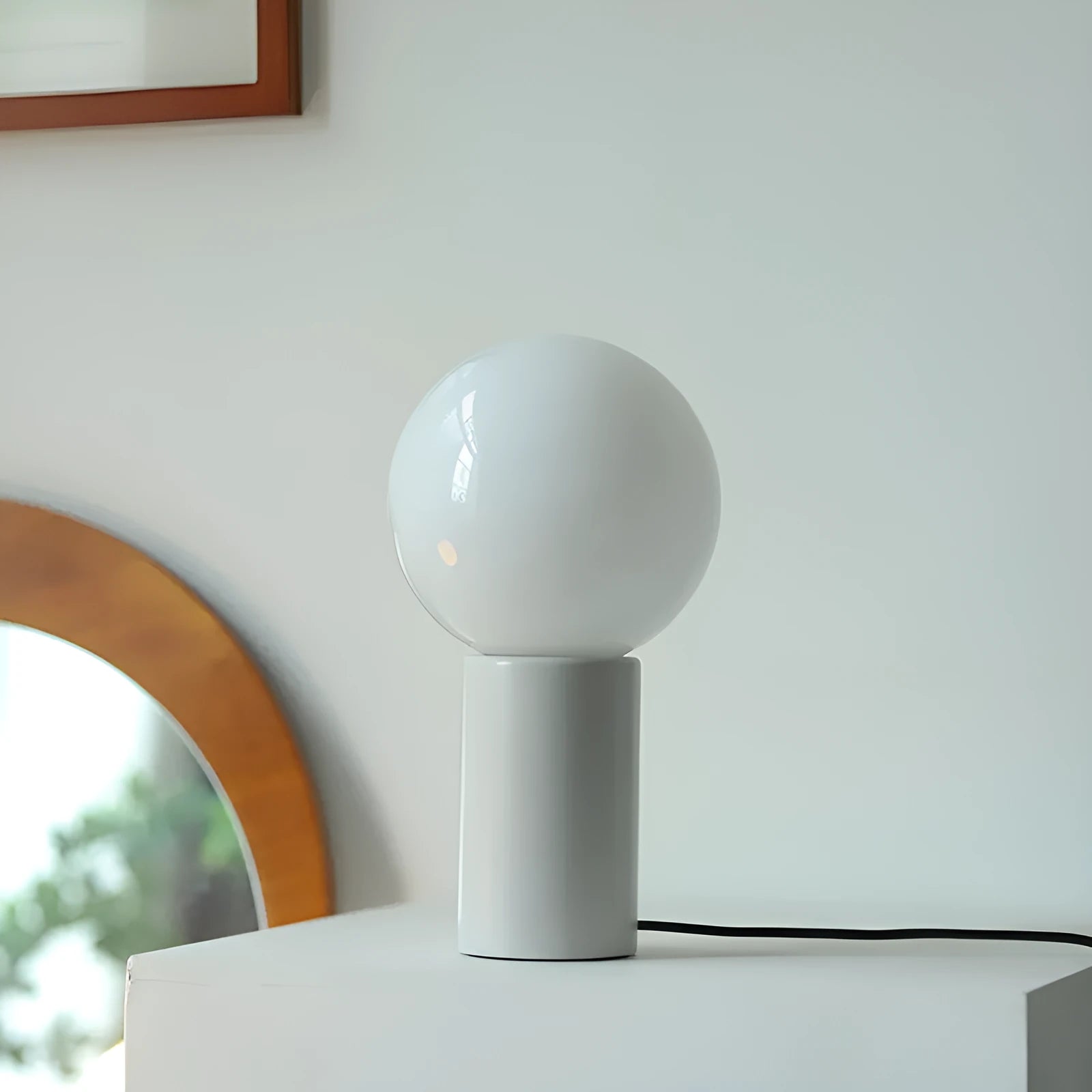 Retro bamboo and glass table lamp with button switch and USB power in black cylinder design