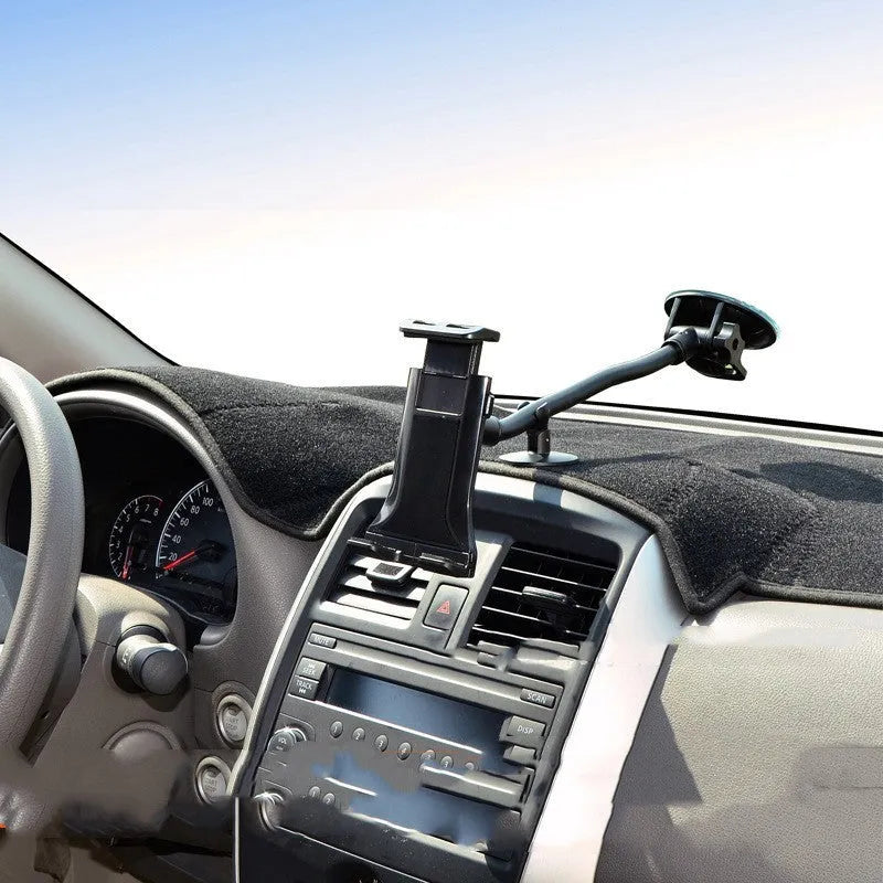 Black vehicle-mounted tablet holder with suction cup for 4-12 inch devices and iPad compatibility