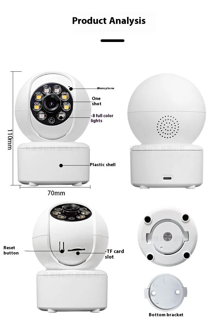 Indoor ceiling-mounted 1080p HD panorama home security camera with dual-light vision