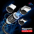 Magnetic three-in-one fast charging data cable with 2m length for iPhone and Android in black