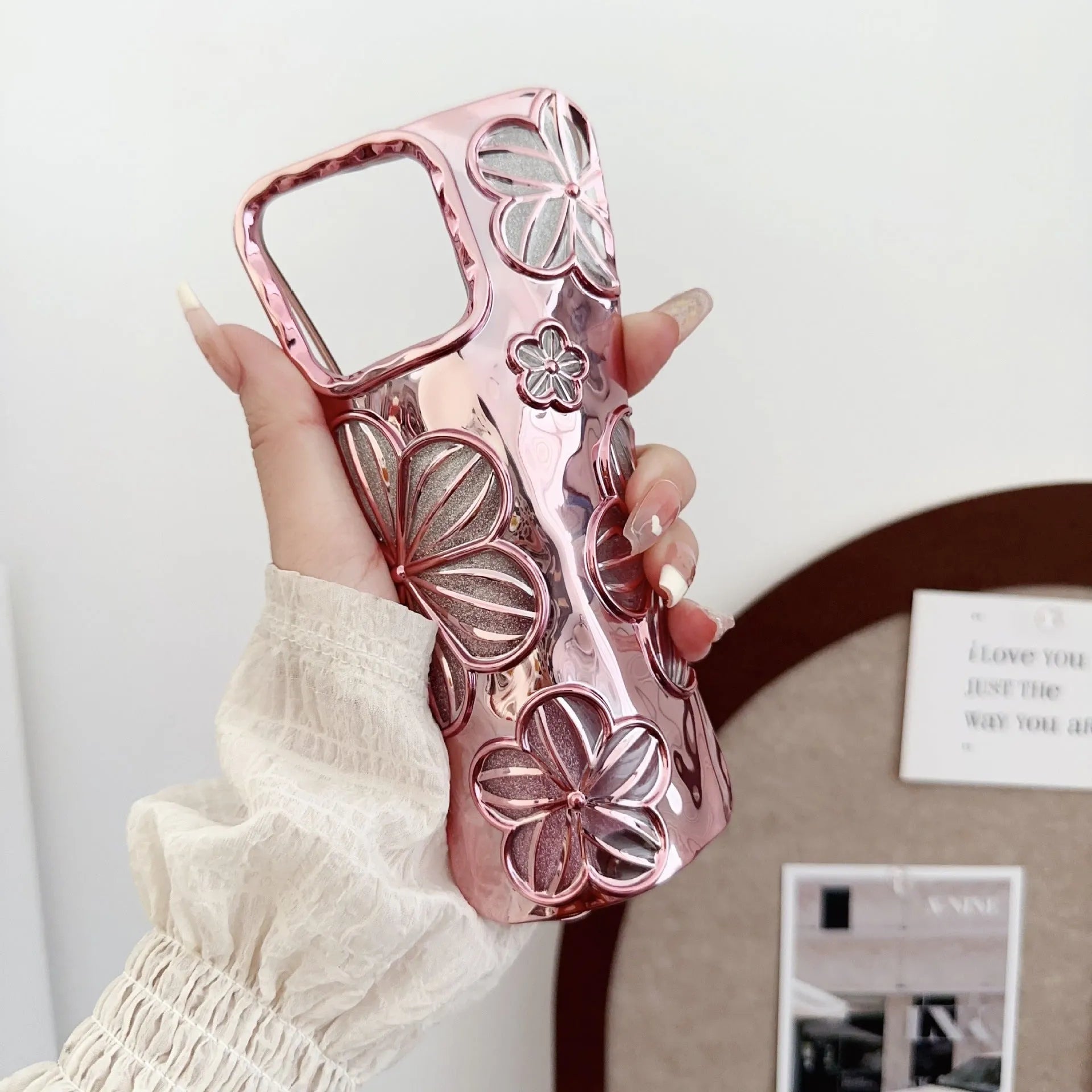 Gold electroplating pleated flower soft shell phone case for iPhone with drop protection